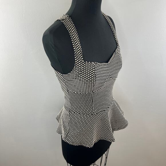 SANS SOUCI Knit Polka Dot Body Con Cut Out Back Peplum Zipper Top Size M Medium - Picture 7 of 9